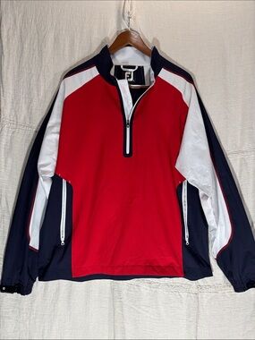 FootJoy Men's Sport Golf Windshirt Half Zip Pullover Red Navy White Large EUC